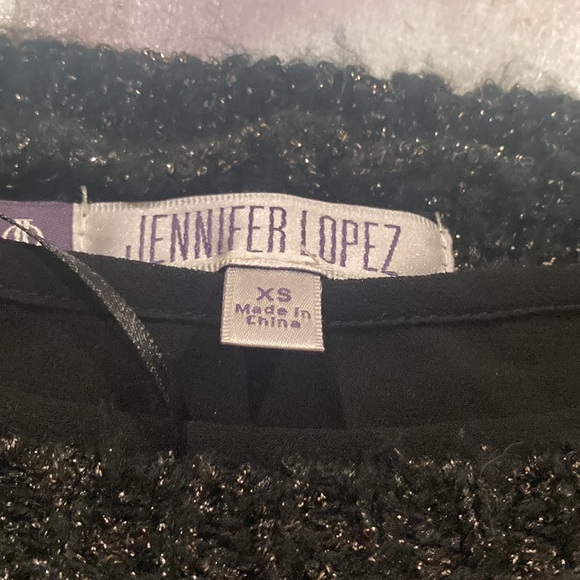 Jennifer Lopez Glitter Knit 3/4 Sleeve Sweater w/ Sheer Underlayer size XS NWOT - Picture 2 of 8